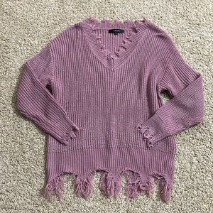 Pink/ purple distressed sweater